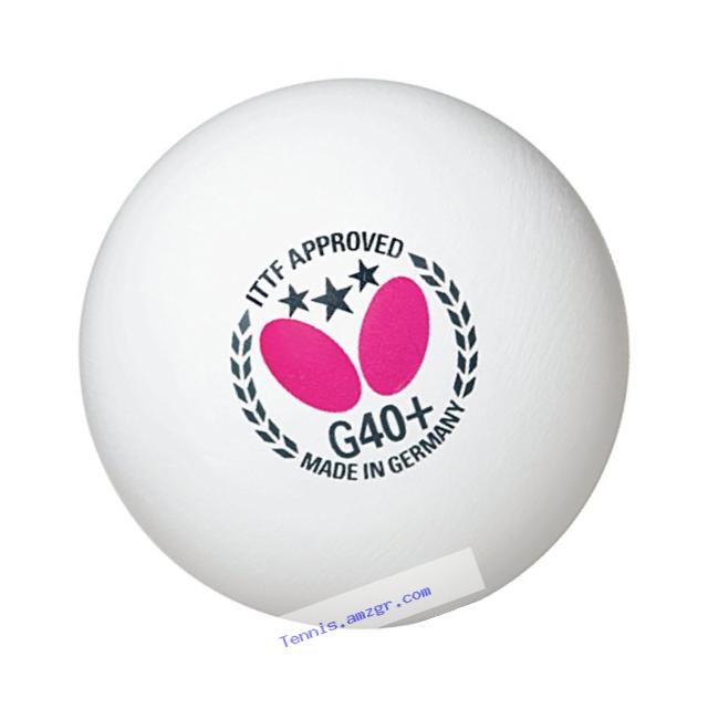 Butterfly G40+ 3-Star Poly Table Tennis Balls-3pk-White-ITTF Approved