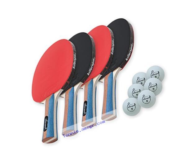 Killerspin JETSET4 - Table Tennis Set with 4 Ping Pong Paddles and 6 Ping Pong Balls